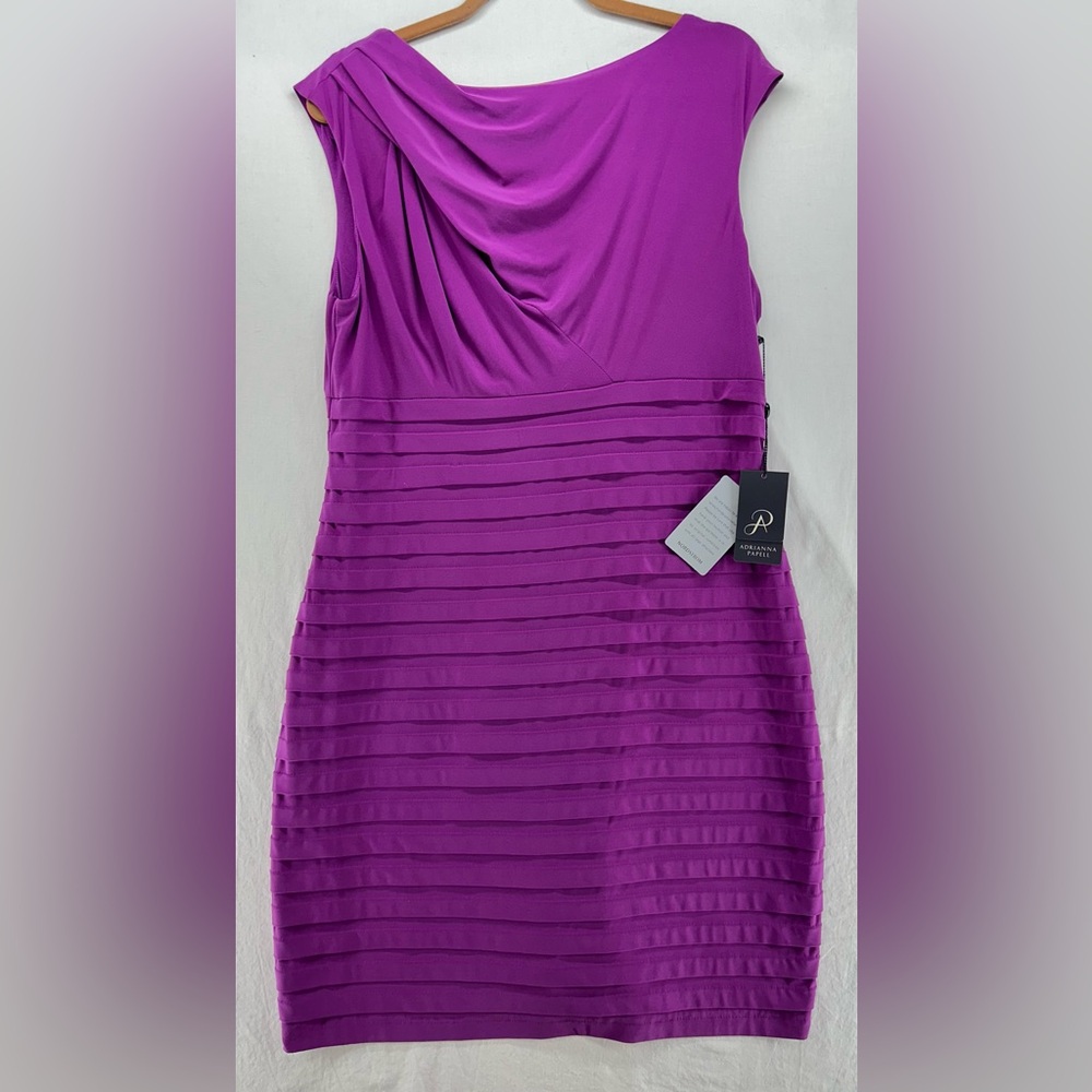 Adrianna Papell Raspberry Pink Dress 14W Banded Jersey Stretch New With Tags